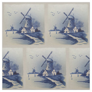  Blauw Wit Delft Windmolen Stof