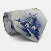 Blauw Wit Delft Windmolen Stropdas (Opgerold)
