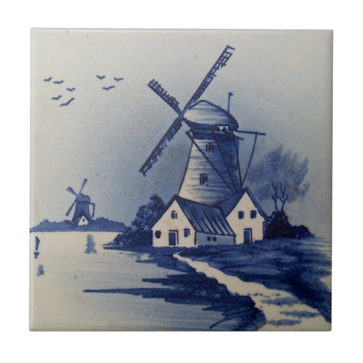 Blauw Wit Delft Windmolen Tegeltje (Voorkant)