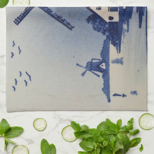 Blauw Wit Delft Windmolen Theedoek (Gevouwen)