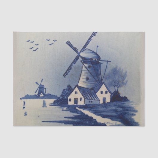 Blauw Wit Delft Windmolen Tissuepapier (Voorkant)