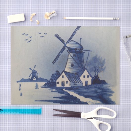 Blauw Wit Delft Windmolen Tissuepapier (Craft)