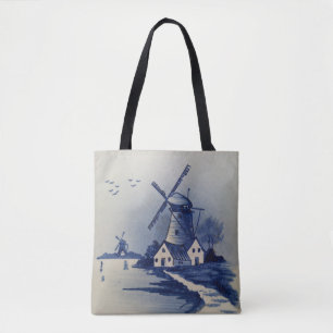 Blauw Wit Delft Windmolen Tote Bag