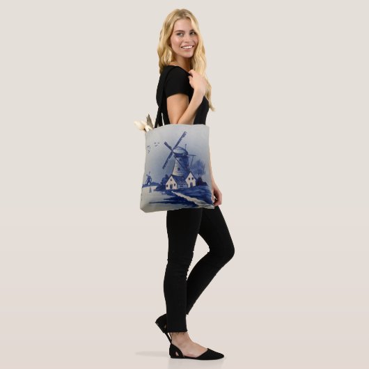  Blauw Wit Delft Windmolen Tote Bag (Op model)