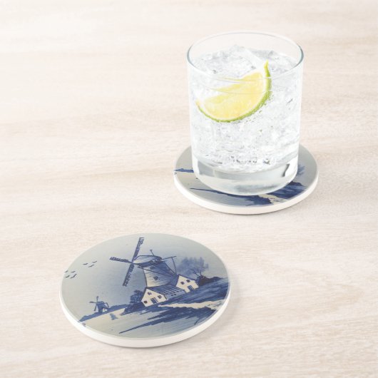  Blauw Wit Delft Windmolen Zandsteen Onderzetter (Zijkant)