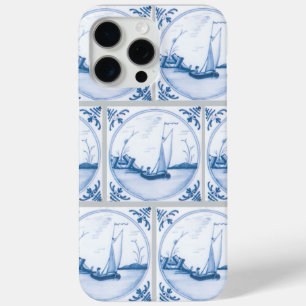 Blauw Wit Delft Zeilboten Faux Tegel Pattern iPhone 15 Pro Max Hoesje