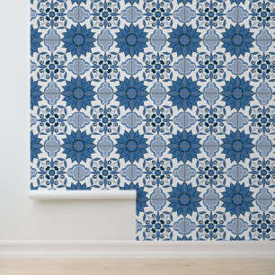 Blauw & Wit Delfts Bloemen Tegel Patroon Behang
