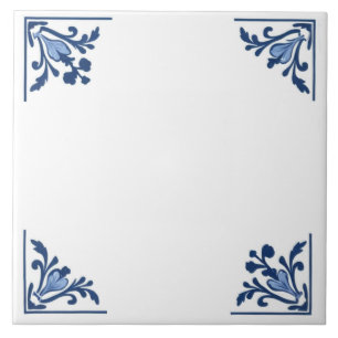 Blauw-Wit-Delfts Eenvoudig Bloemhoekornament Tegeltje