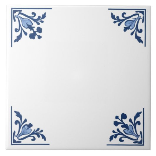 Blauw Wit Delfts Eenvoudige Bloemhoek Ornament Tegeltje (Voorkant)