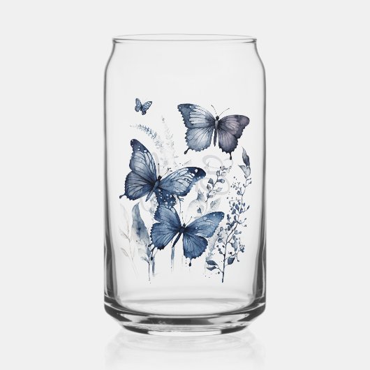 Blauw-wit Delfts kunstvlinders met bloemen Blikvorm Glas (Voorkant)