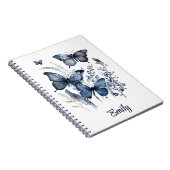 Blauw-wit Delfts kunstvlinders met bloemen Notitieboek (Rechterzijde)