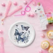 Blauw-wit Delfts kunstvlinders met bloemen Papieren Bordje (Feest)