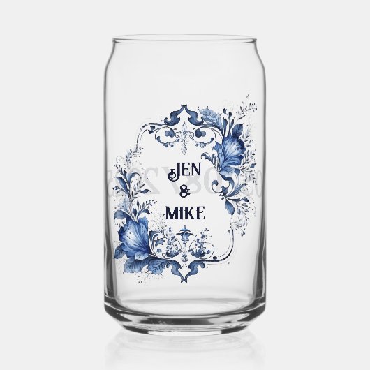 Blauw-wit Delfts ornament met bloemen Blikvorm Glas (Voorkant)