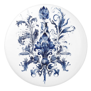 Blauw-wit Delfts ornament met bloemen Keramische Knop