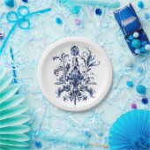 Blauw-wit Delfts ornament met bloemen Papieren Bordje (Feest)