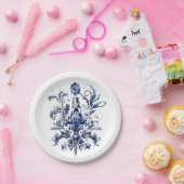 Blauw-wit Delfts ornament met bloemen Papieren Bordje (Feest)