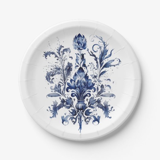 Blauw-wit Delfts ornament met bloemen Papieren Bordje (Voorkant)