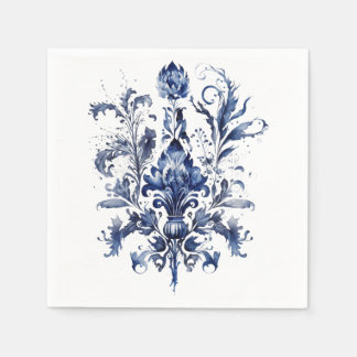 Blauw-wit Delfts ornament met bloemen Servet