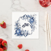 Blauw-wit Delfts ornament met bloemen Servet (Insitu)