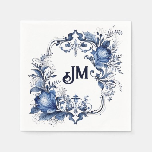 Blauw-wit Delfts ornament met bloemen Servet (Voorkant)