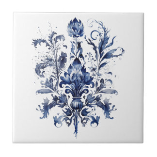 Blauw-wit Delfts ornament met bloemen Tegeltje