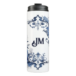 Blauw-wit Delfts ornament met bloemen Thermosbeker