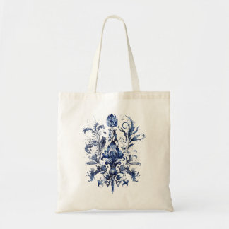 Blauw-wit Delfts ornament met bloemen Tote Bag