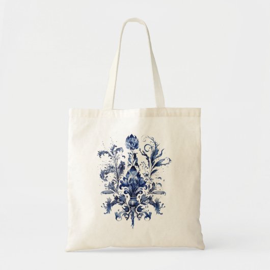 Blauw-wit Delfts ornament met bloemen Tote Bag (Voorkant)