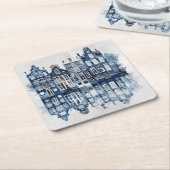 Blauw-wit Delfts stijl traditionele huizen Kartonnen Onderzetters (Schuin)