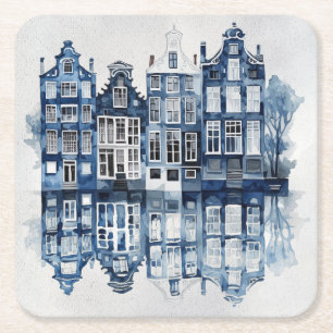 Blauw-wit Delfts stijl traditionele huizen Kartonnen Onderzetters