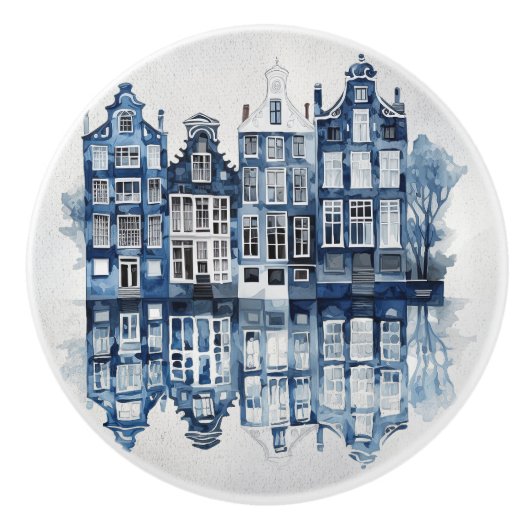 Blauw-wit Delfts stijl traditionele huizen Keramische Knop (Voorkant)