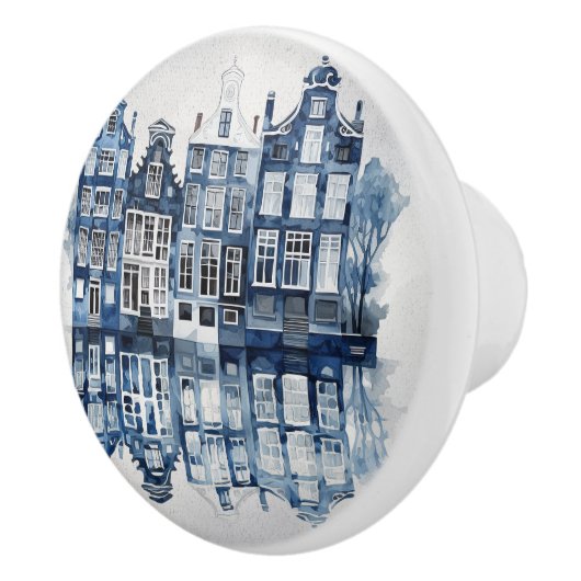 Blauw-wit Delfts stijl traditionele huizen Keramische Knop (Rechts)