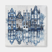 Blauw-wit Delfts stijl traditionele huizen Magneet (Voorkant)