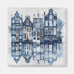 Blauw-wit Delfts stijl traditionele huizen Magneet