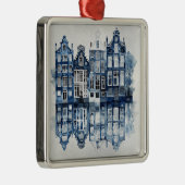 Blauw-wit Delfts stijl traditionele huizen Metalen Ornament (Rechts)