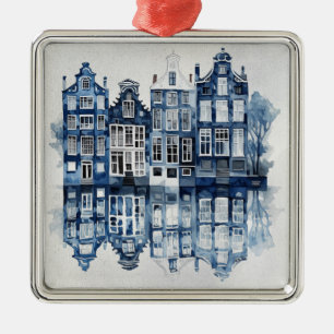 Blauw-wit Delfts stijl traditionele huizen Metalen Ornament