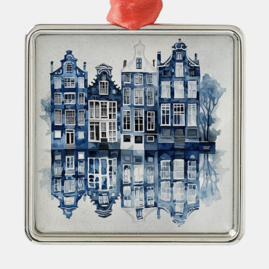 Blauw-wit Delfts stijl traditionele huizen Metalen Ornament (Voorkant)