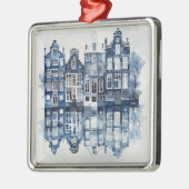 Blauw-wit Delfts stijl traditionele huizen Metalen Ornament (Links)
