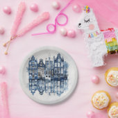 Blauw-wit Delfts stijl traditionele huizen Papieren Bordje (Feest)