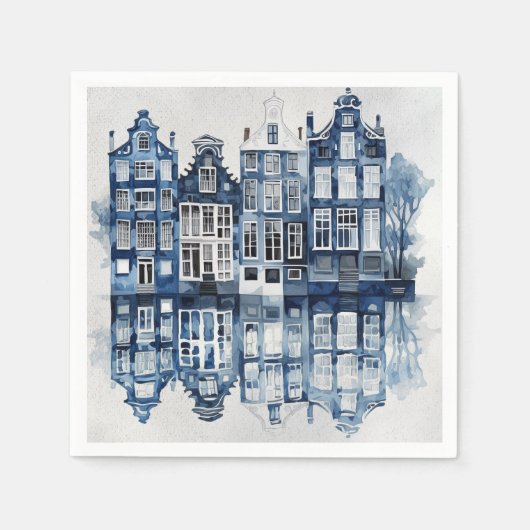 Blauw-wit Delfts stijl traditionele huizen Servet (Voorkant)