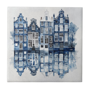 Blauw-wit Delfts stijl traditionele huizen Tegeltje