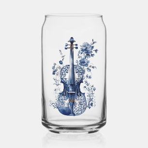 Blauw-wit Delfts stijl viool met bloemen Blikvorm Glas