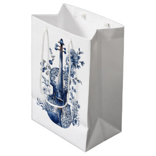 Blauw-wit Delfts stijl viool met bloemen Medium Cadeauzakje