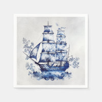 Blauw-wit Delfts stijl zeilschip in het zee