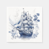 Blauw-wit Delfts stijl zeilschip in het zee Servet (Voorkant)