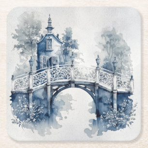 Blauw-wit Delfts stijllandschap Kartonnen Onderzetters