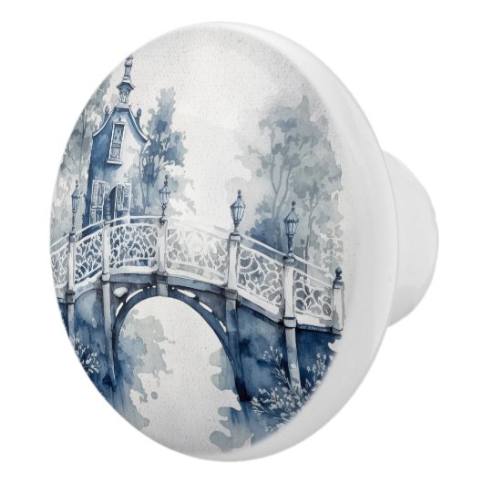 Blauw-wit Delfts stijllandschap Keramische Knop (Rechts)