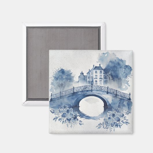 Blauw-wit Delfts stijllandschap Magneet (Voorkant / Achterkant)