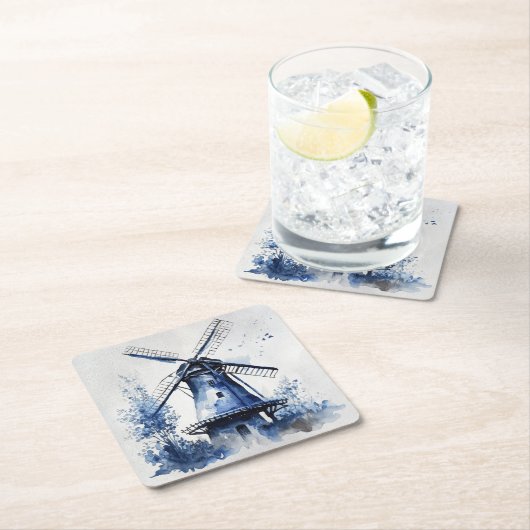 Blauw-wit Delfts stijllandschap met windmolen Kartonnen Onderzetters (Insitu)