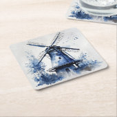 Blauw-wit Delfts stijllandschap met windmolen Kartonnen Onderzetters (Schuin)